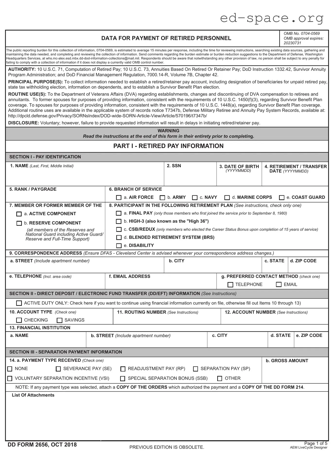 Blank DD 2656 PDF Form