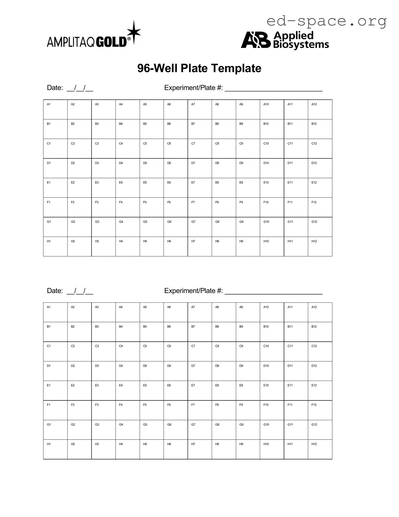 Blank 96 Well PDF Form