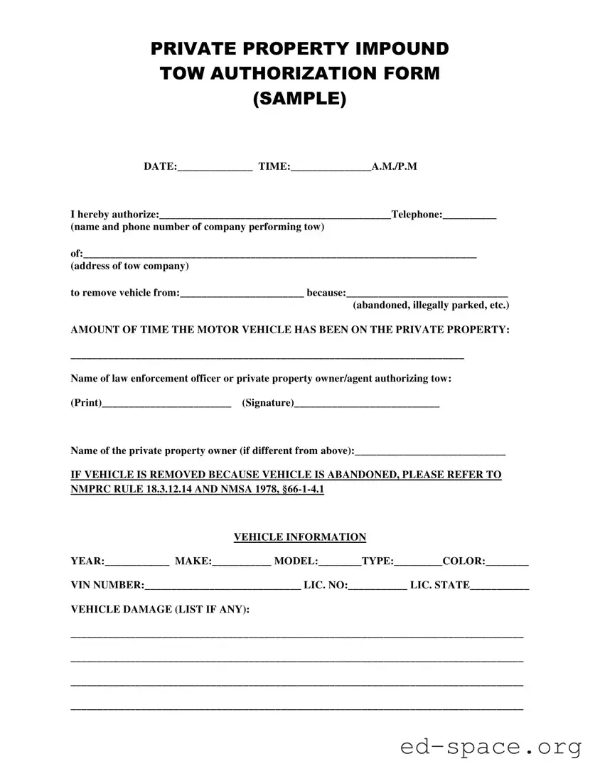 Blank Tow Authorization PDF Form
