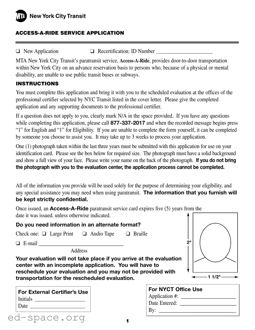 Blank Application Access Ride PDF Form