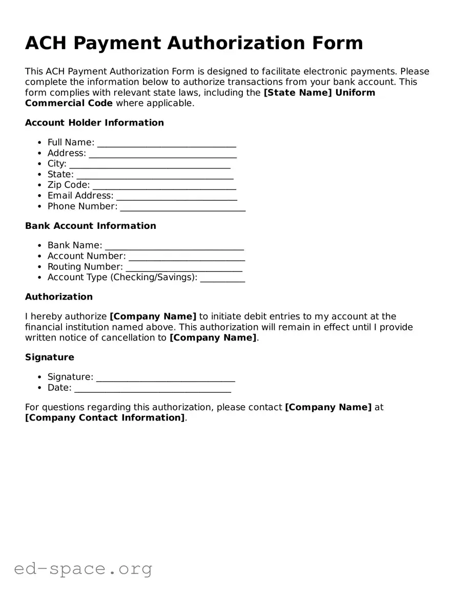 Fillable ACH Payment Authorization Form Template