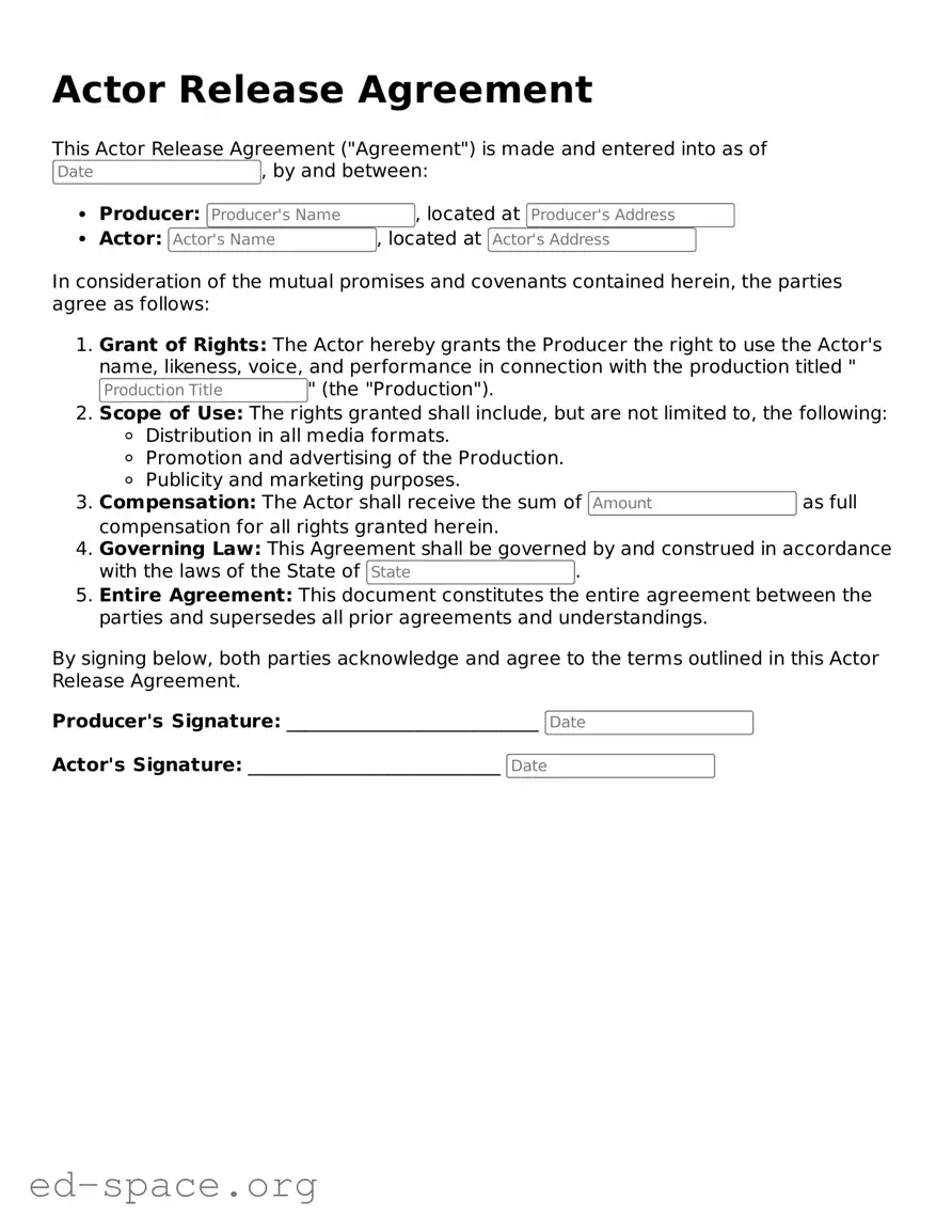 Fillable Actor Release Template