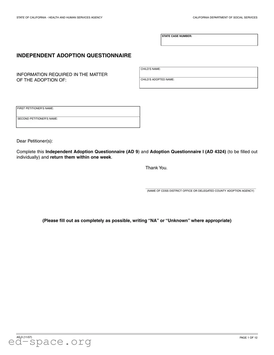 Blank California Ad 9 PDF Form