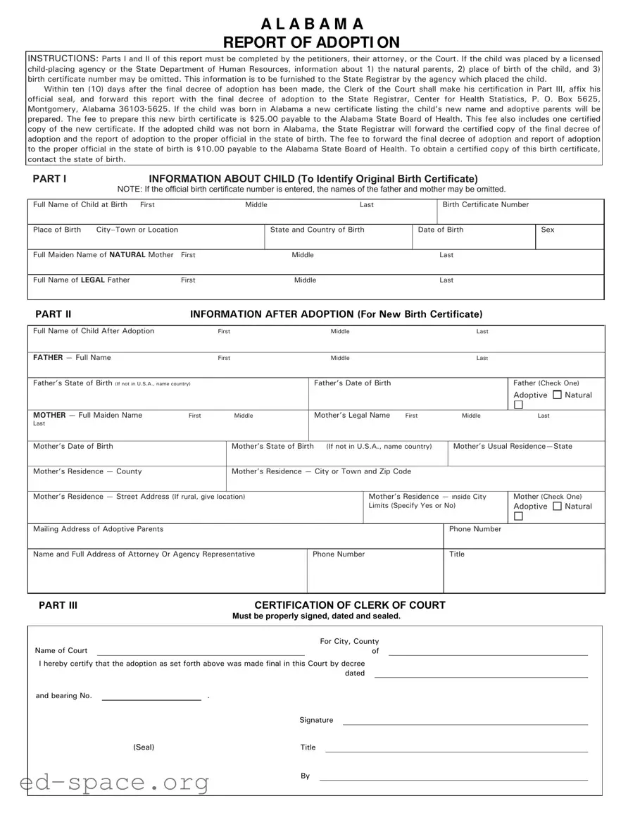 Blank Alabama Adoption Report PDF Form