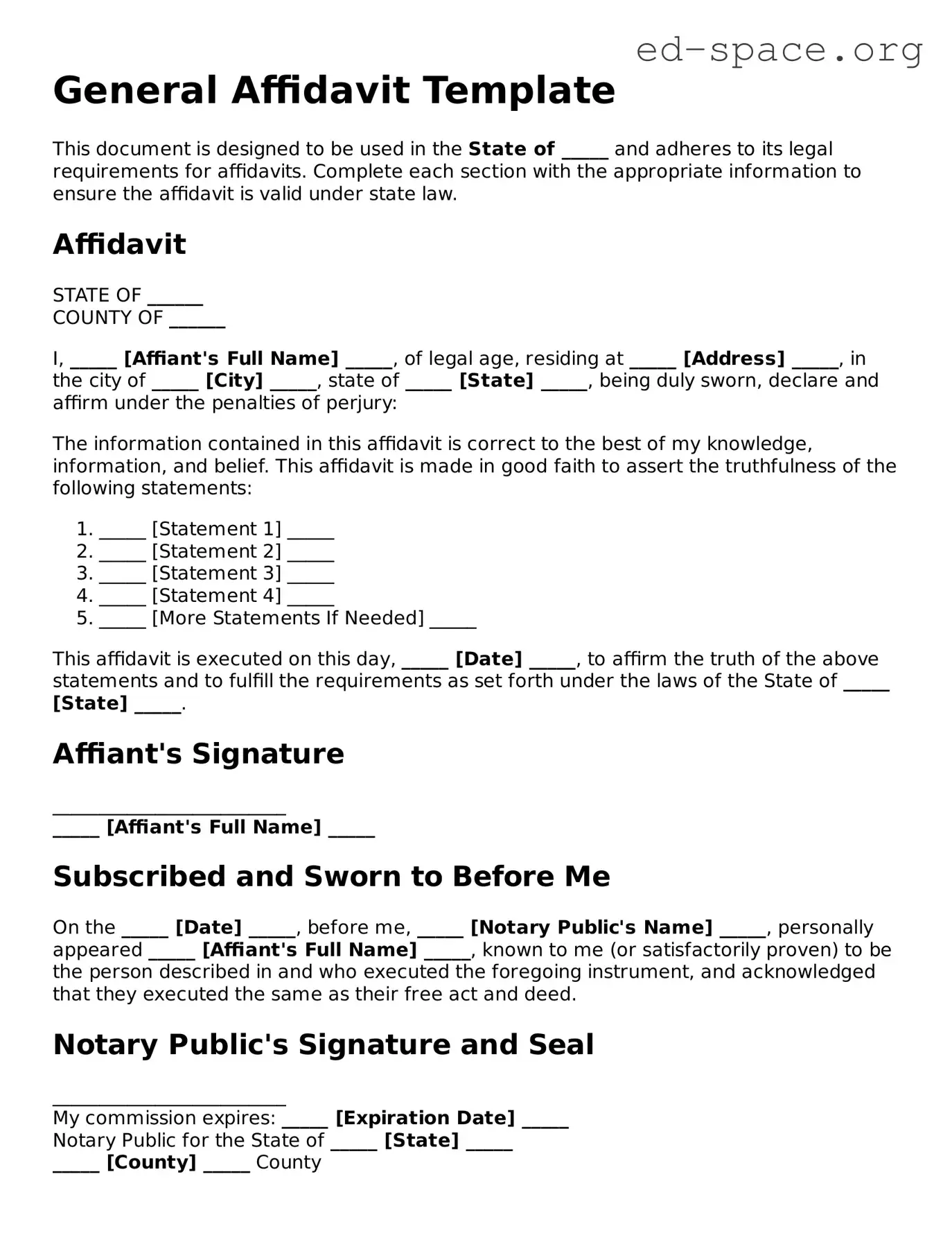 Fillable Affidavit Template