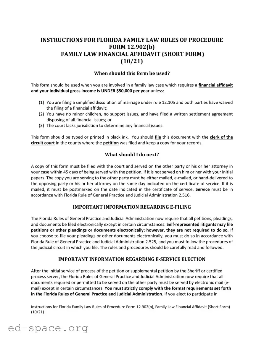 Blank Florida Financial Affidavit Short 12.902(b) PDF Form