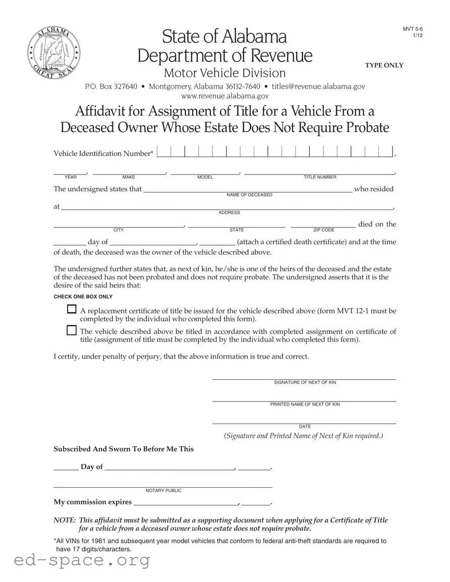 Blank Alabama Mvt 5 PDF Form