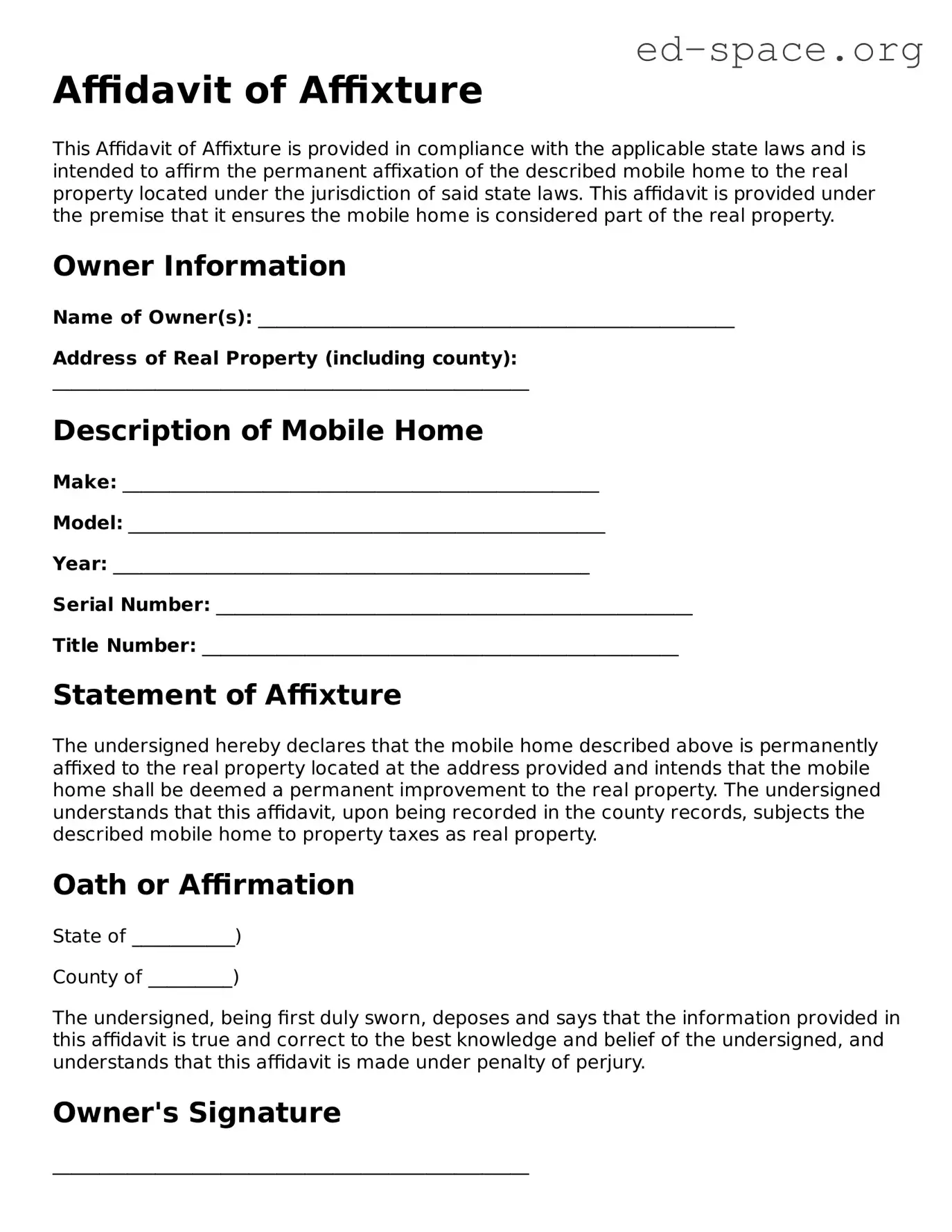 Fillable Affidavit of Affixture Template