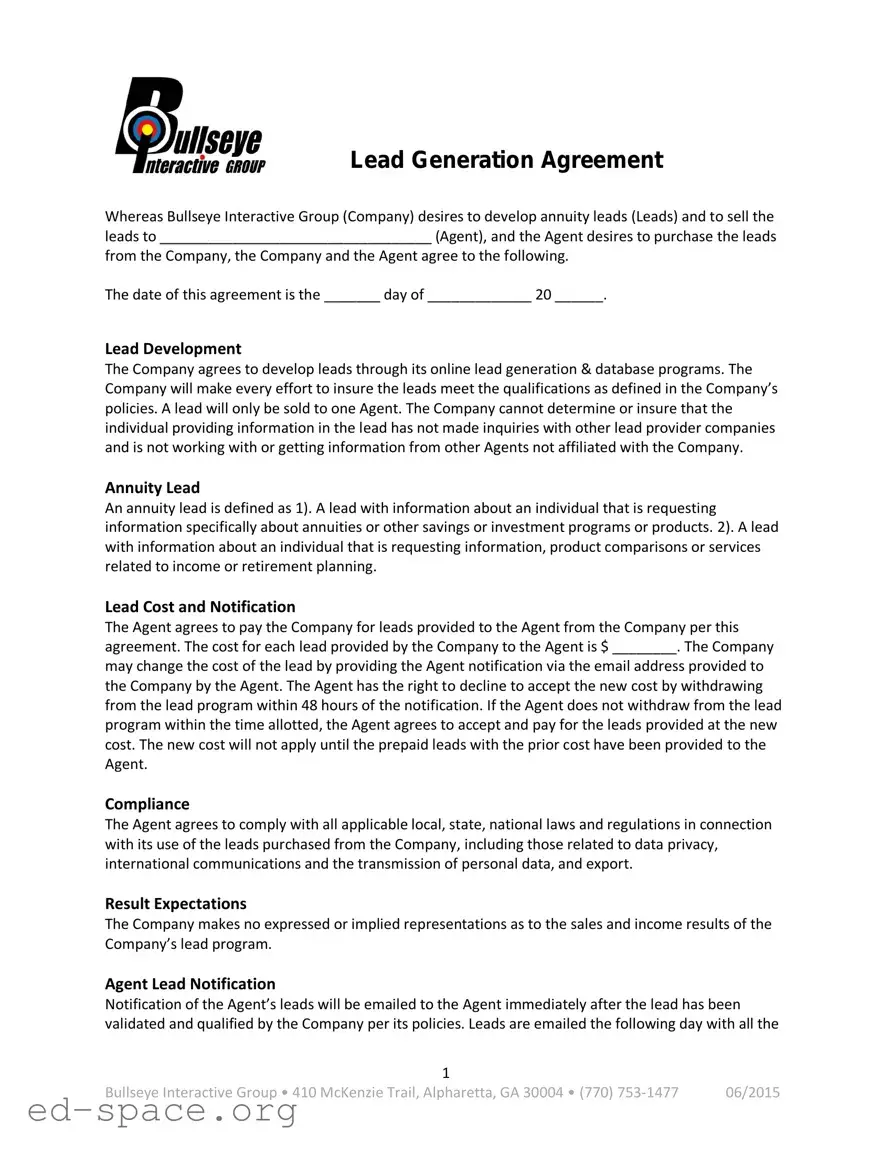 Blank Lead Generation Agreement PDF Form