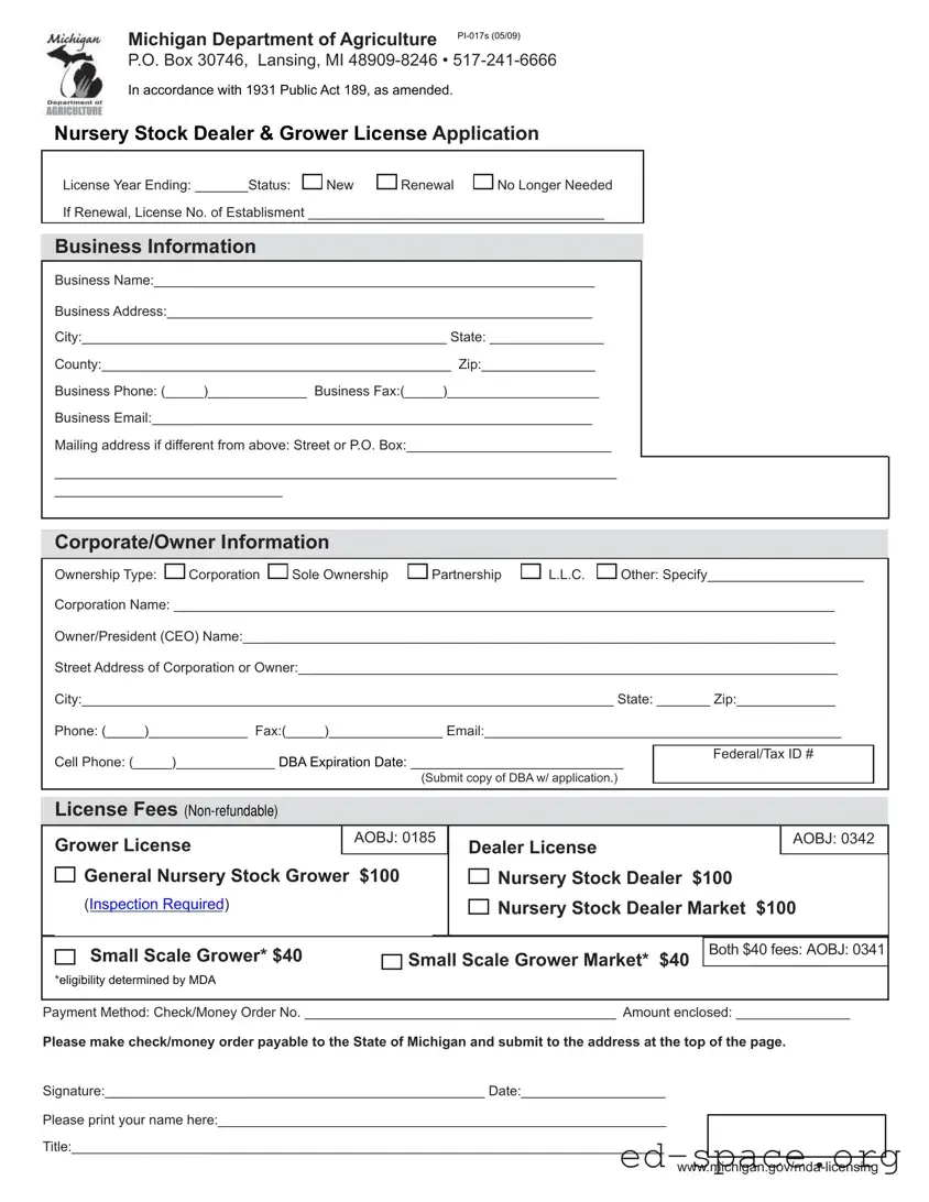 Blank Pi 017S Michigan PDF Form