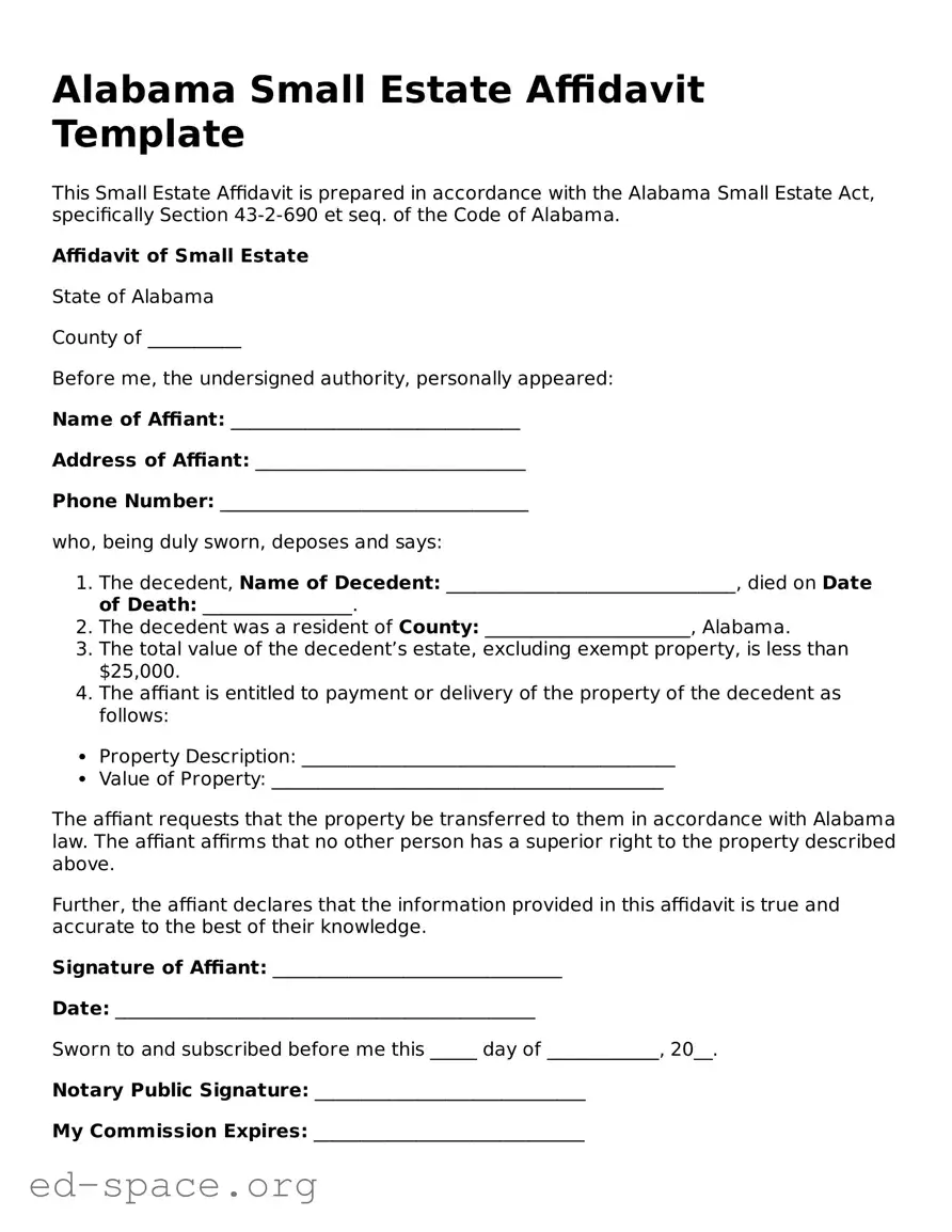 Free  Small Estate Affidavit Form for Alabama