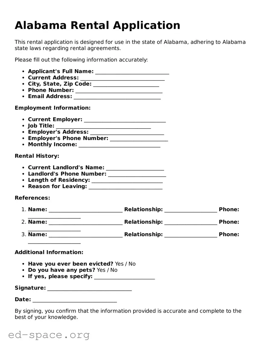 Free  Rental Application Form for Alabama