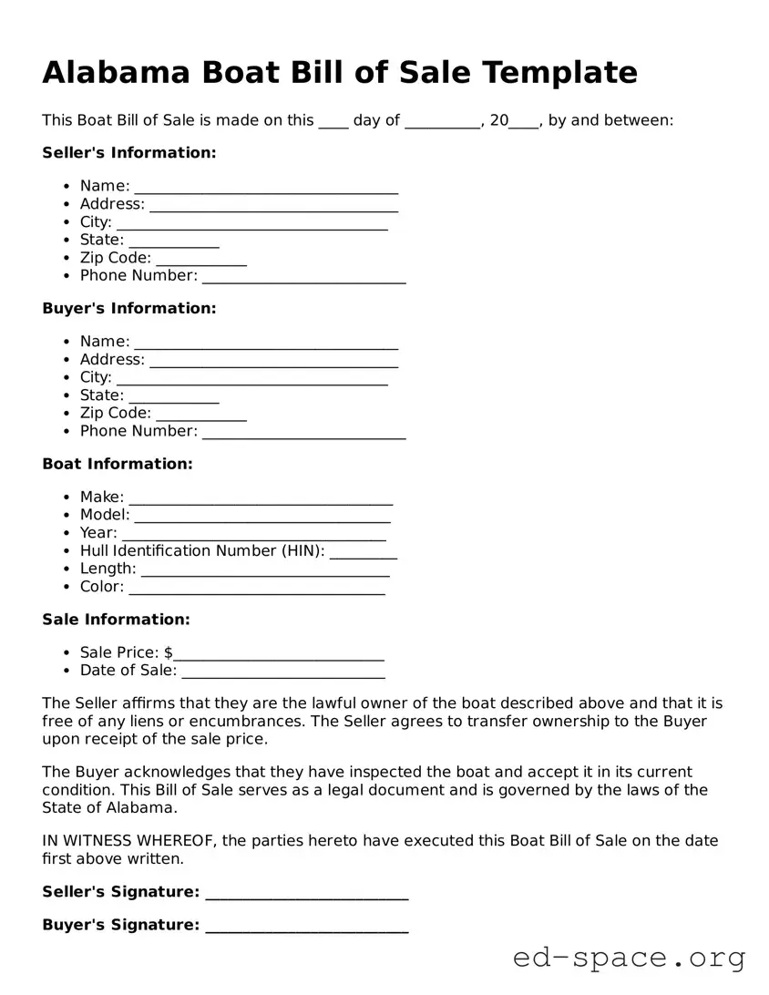 Free  Boat Bill of Sale Form for Alabama