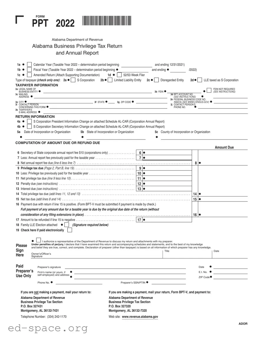 Blank Alabama Ppt PDF Form