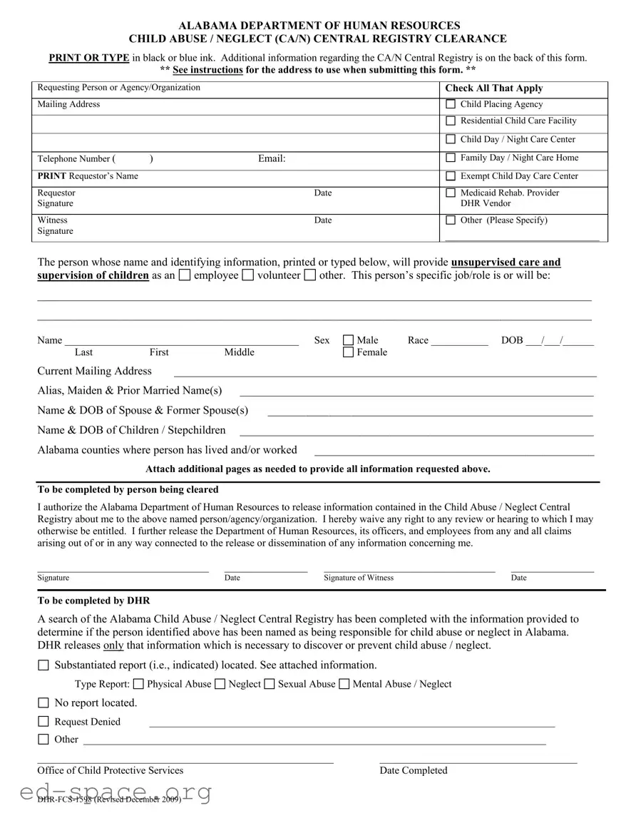 Blank Alabama Central Registry Clearance PDF Form