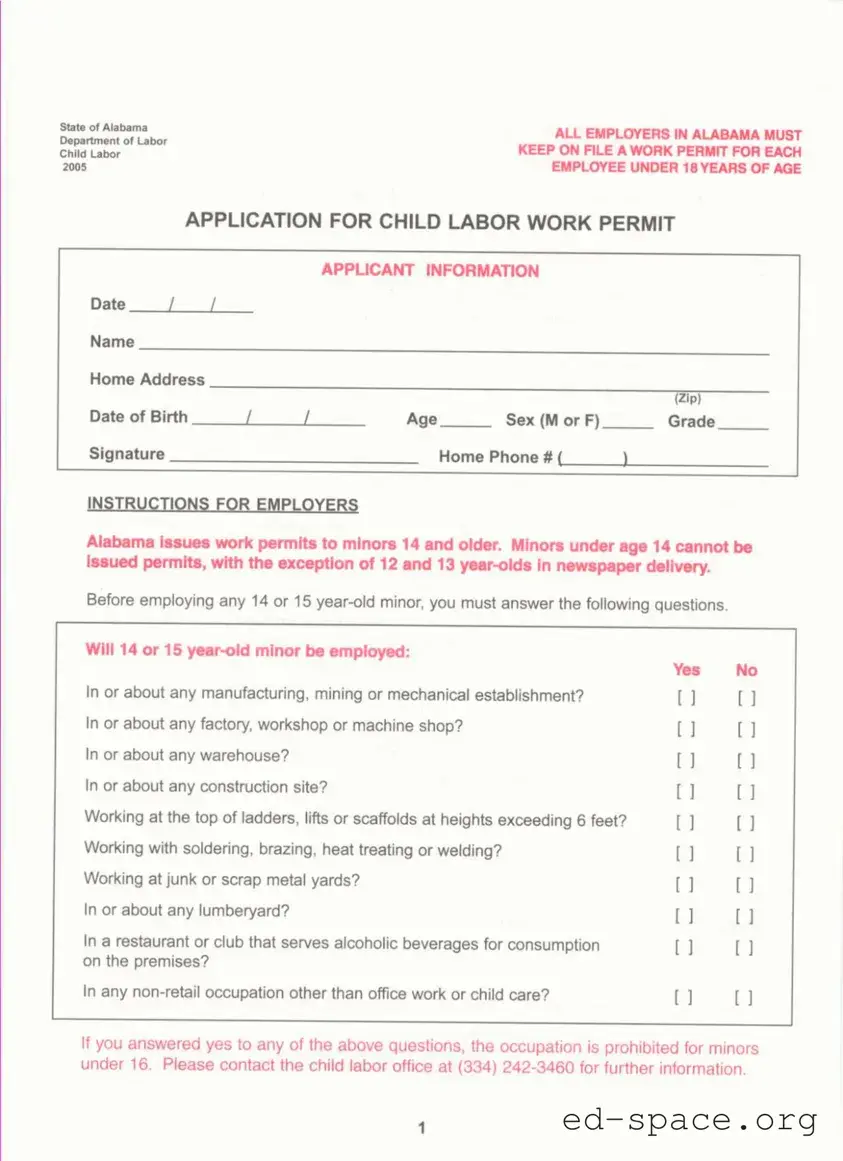 Blank Work Permit Alabama PDF Form