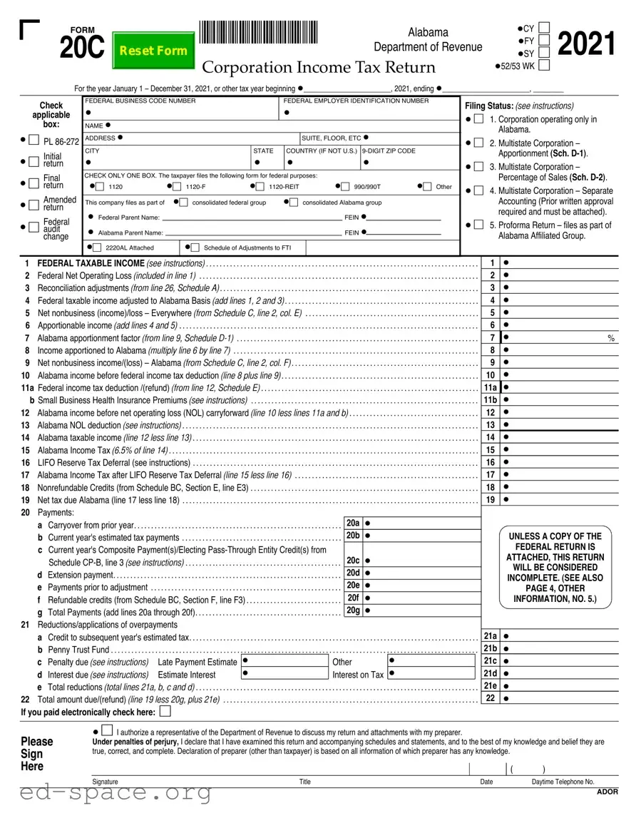 Blank Alabama 20C PDF Form