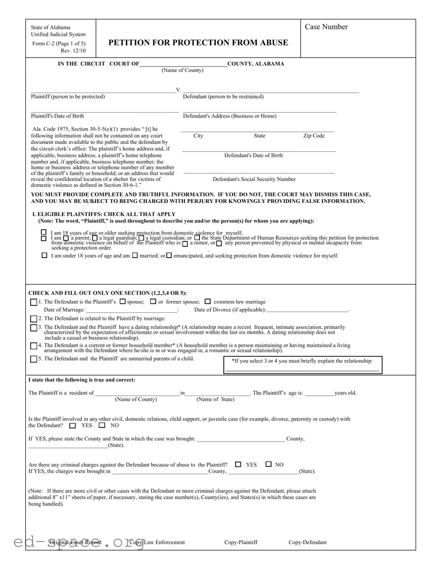 Blank Alabama C 2 PDF Form