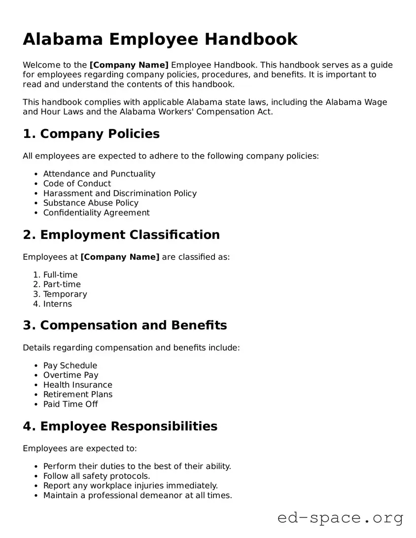 Free  Employee Handbook Form for Alabama
