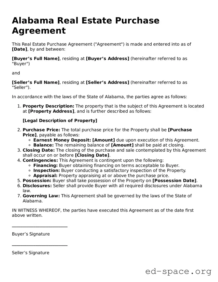Free  Real Estate Purchase Agreement Form for Alabama