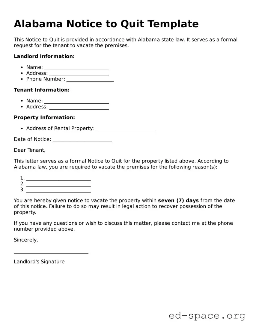 Free  Notice to Quit Form for Alabama