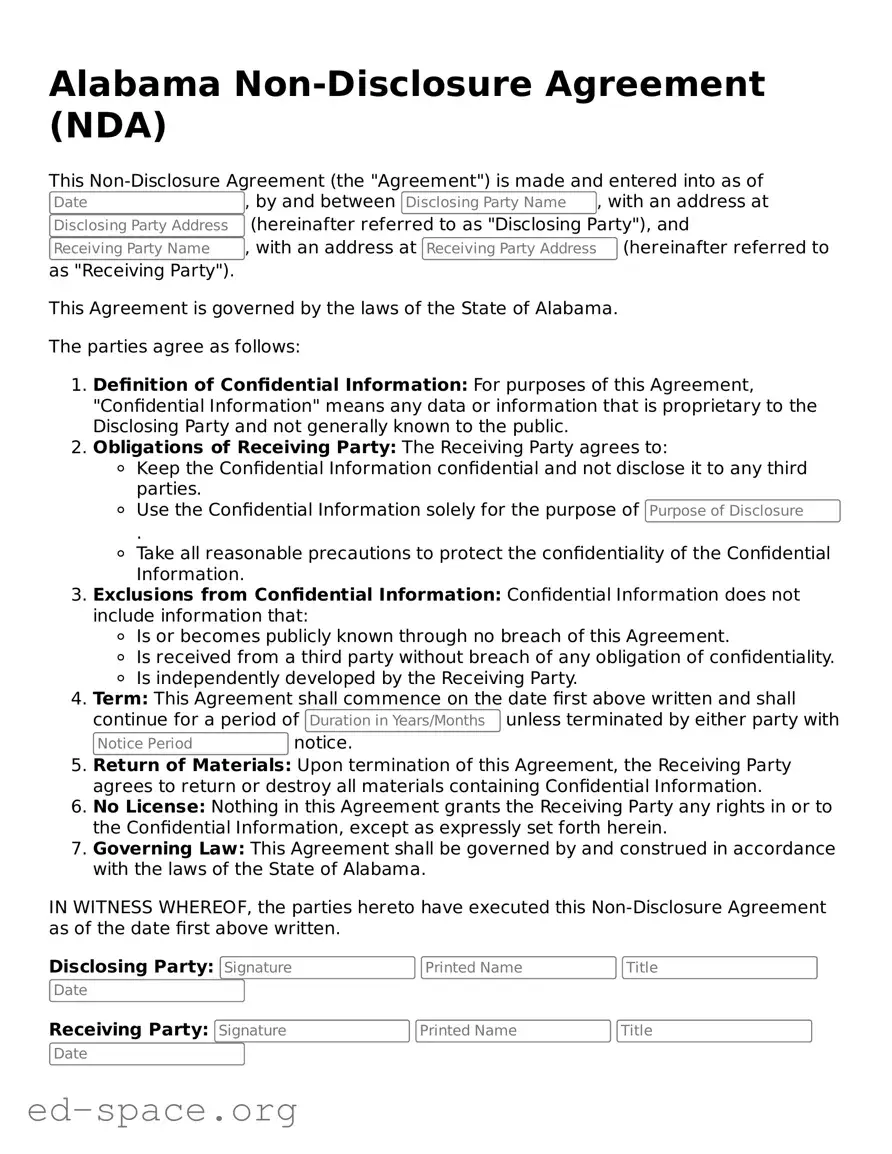 Free  Non-disclosure Agreement Form for Alabama