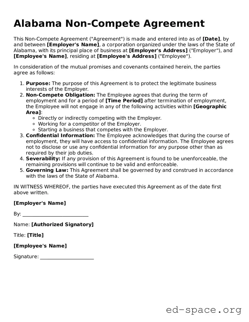 Free  Non-compete Agreement Form for Alabama