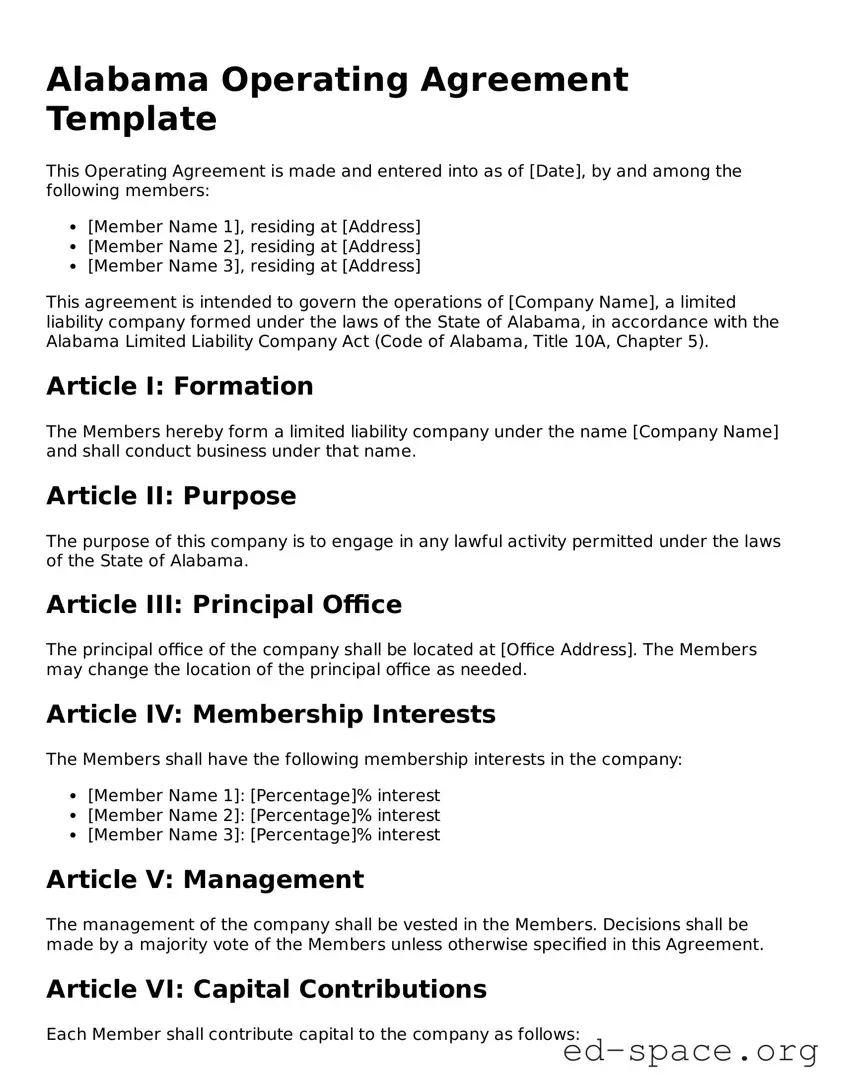 Free  Operating Agreement Form for Alabama