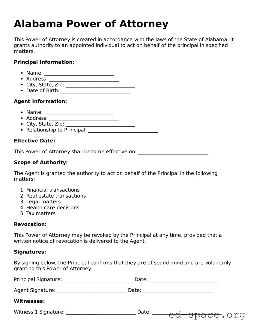 Free  Power of Attorney Form for Alabama