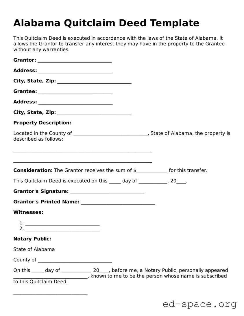 Free  Quitclaim Deed Form for Alabama