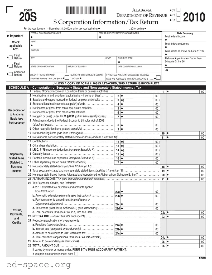 Blank Alabama 20S PDF Form