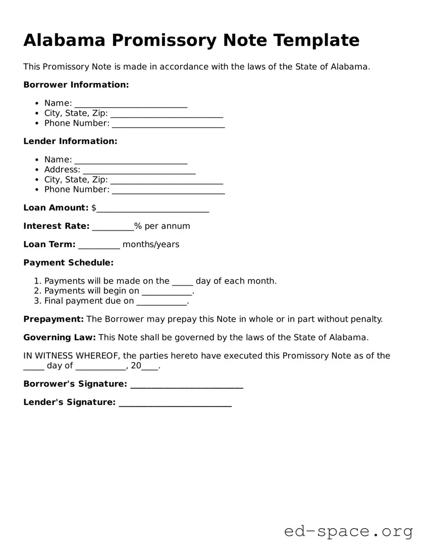 Free  Promissory Note Form for Alabama