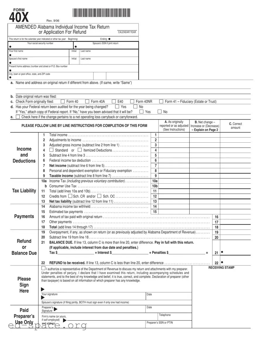 Blank Alabama 40X PDF Form