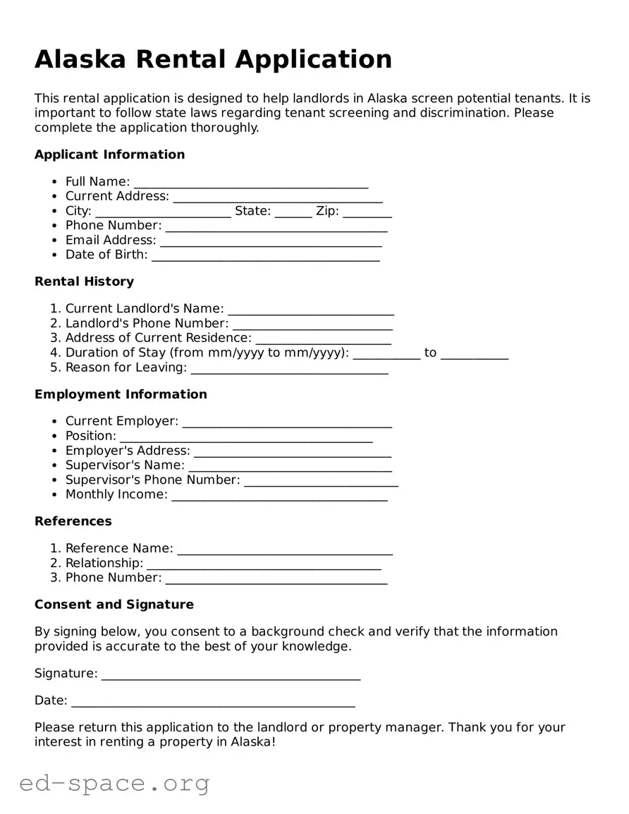 Free  Rental Application Form for Alaska