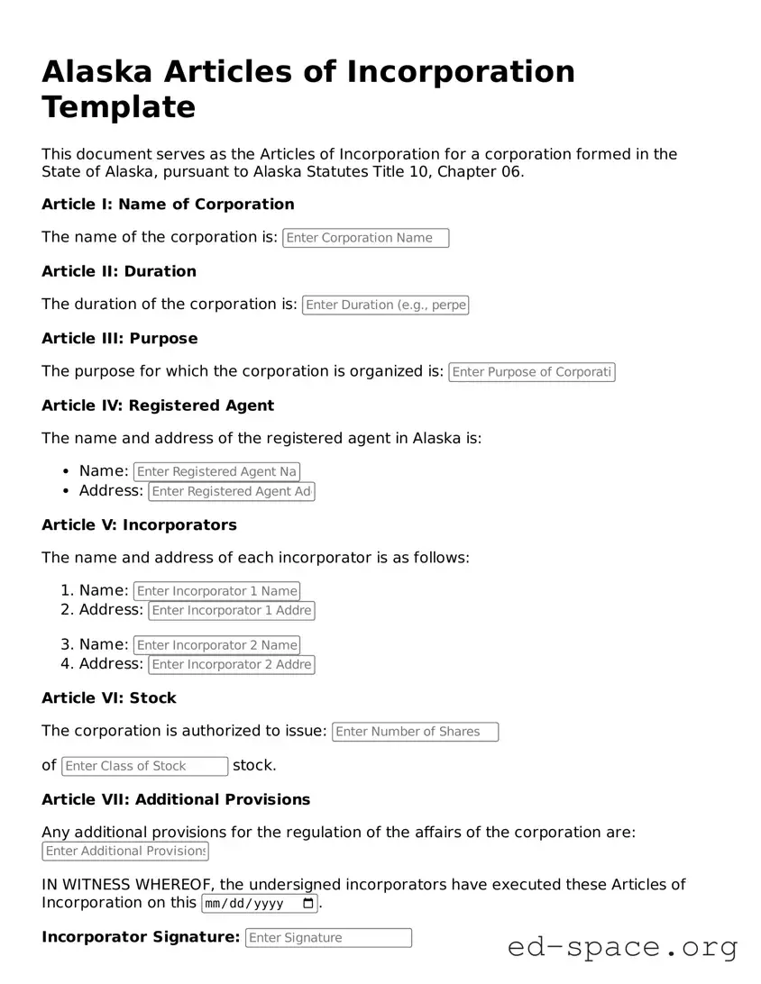 Free  Articles of Incorporation Form for Alaska