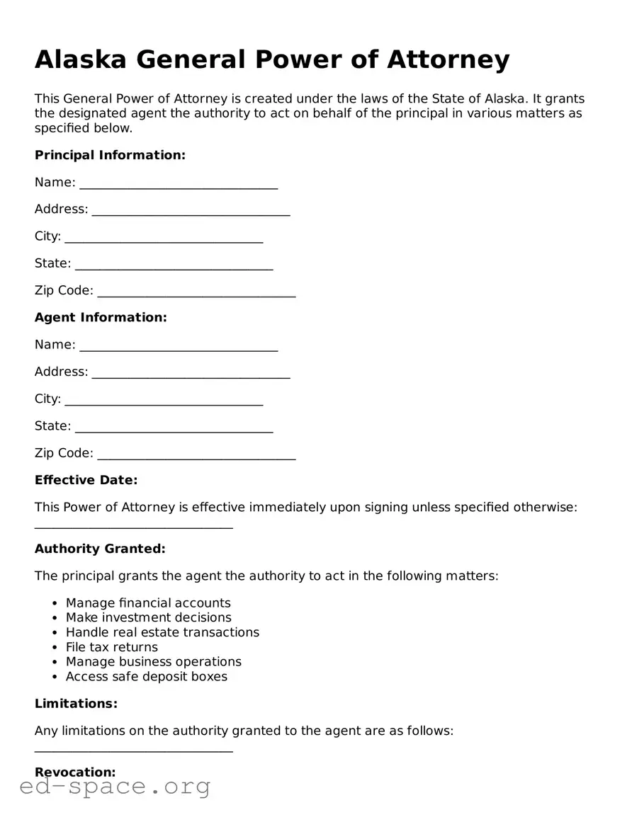 Free  General Power of Attorney Form for Alaska