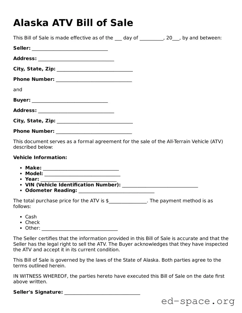 Free  ATV Bill of Sale Form for Alaska