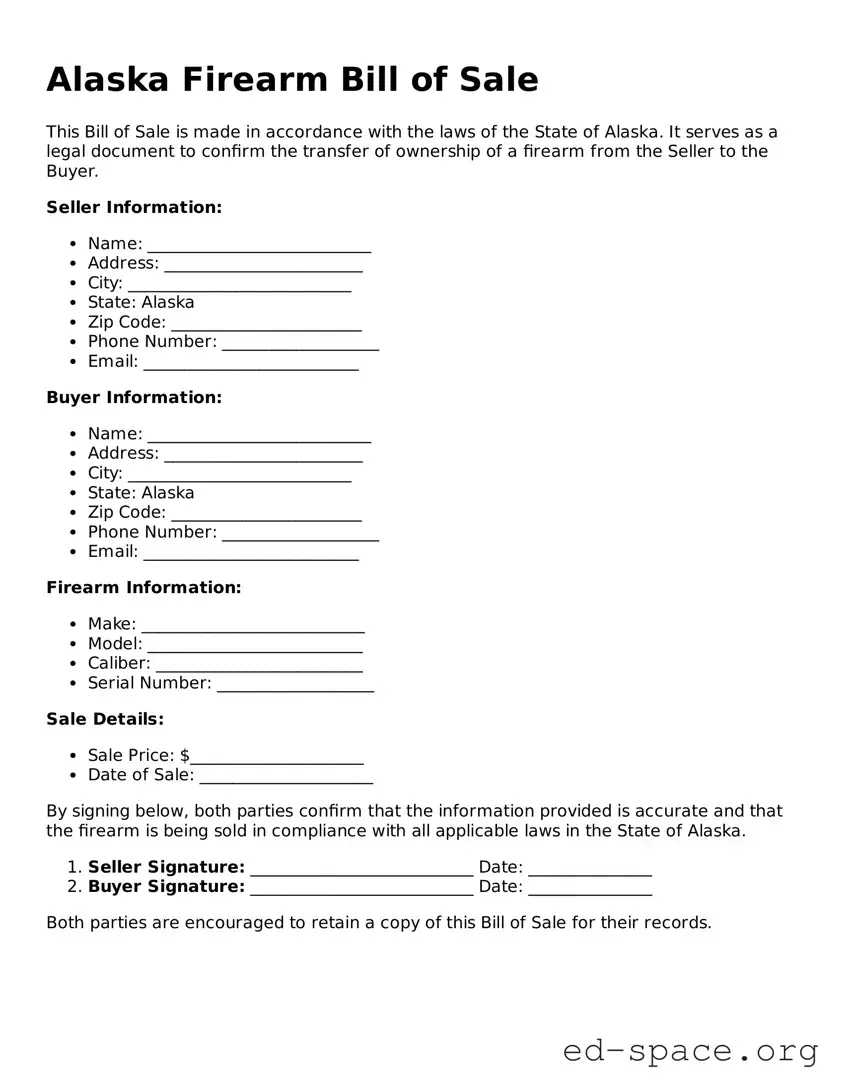Free  Firearm Bill of Sale Form for Alaska
