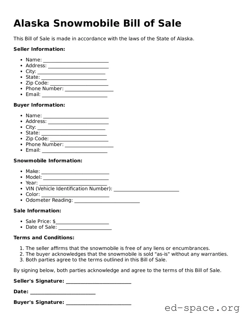 Free  Snowmobile Bill of Sale Form for Alaska