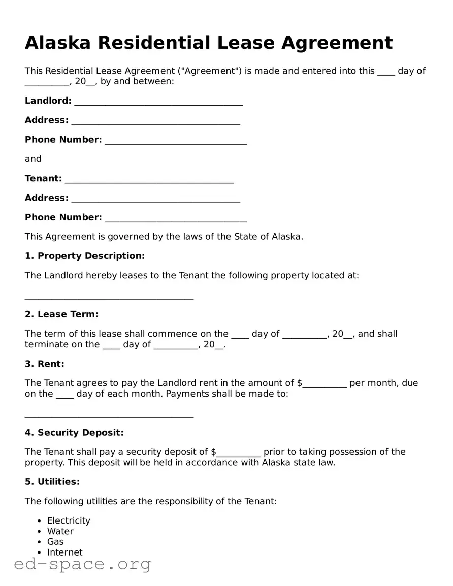 Free  Residential Lease Agreement Form for Alaska