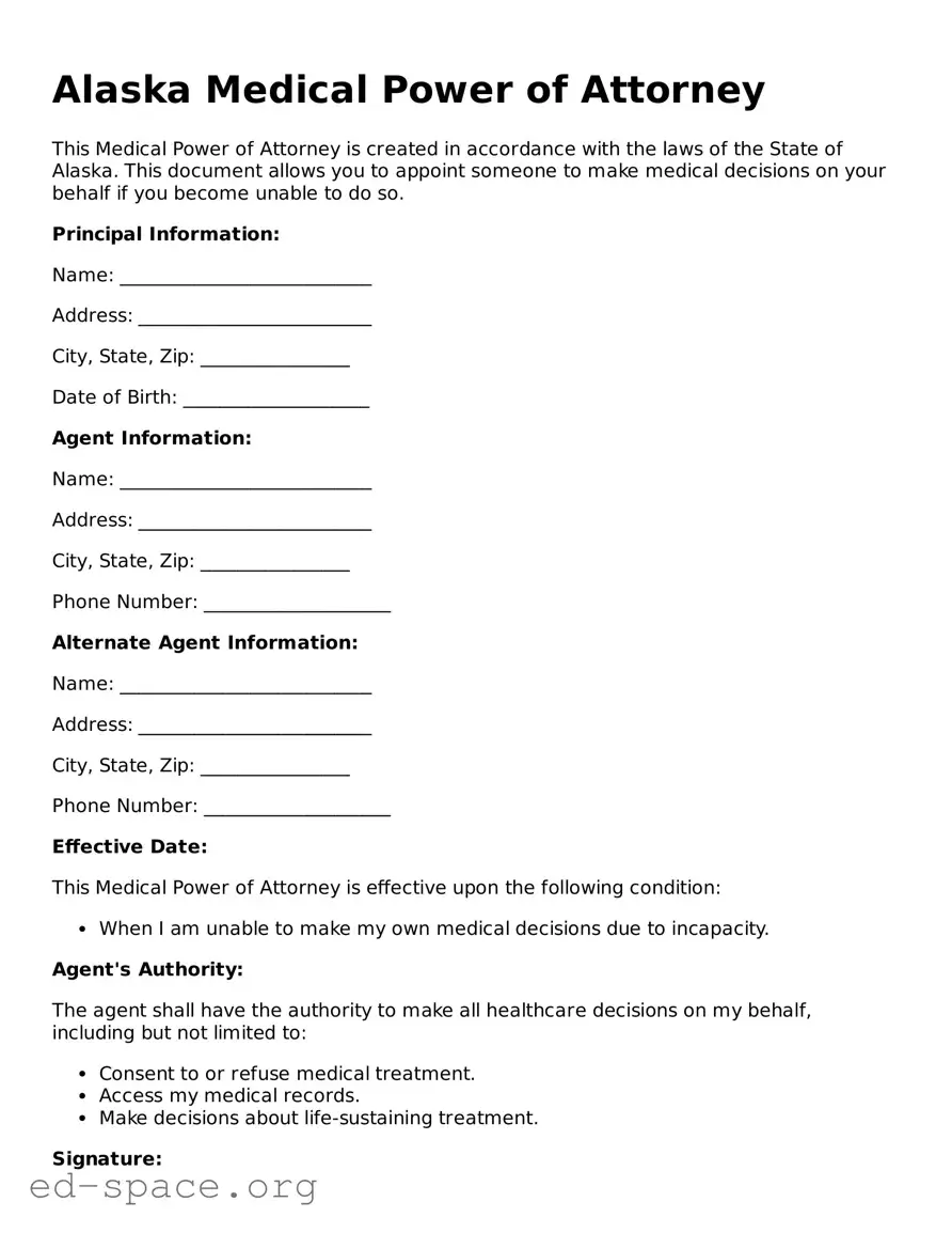 Free  Medical Power of Attorney Form for Alaska