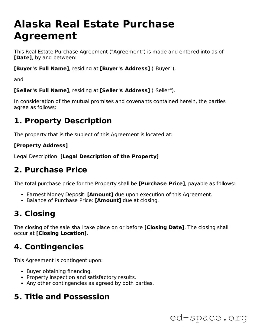 Free  Real Estate Purchase Agreement Form for Alaska