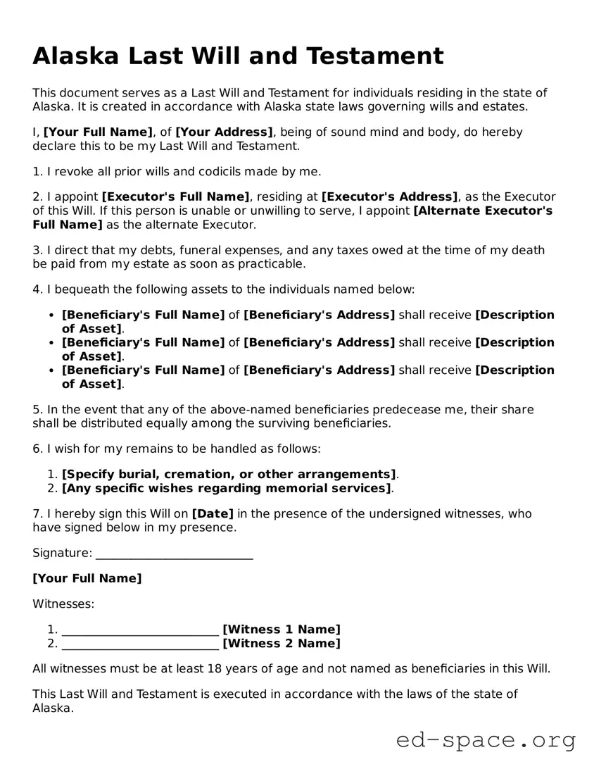 Free  Last Will and Testament Form for Alaska