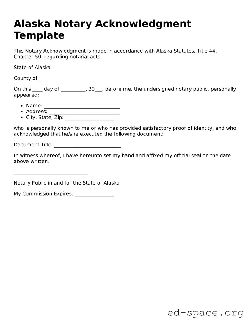 Free  Notary Acknowledgement Form for Alaska