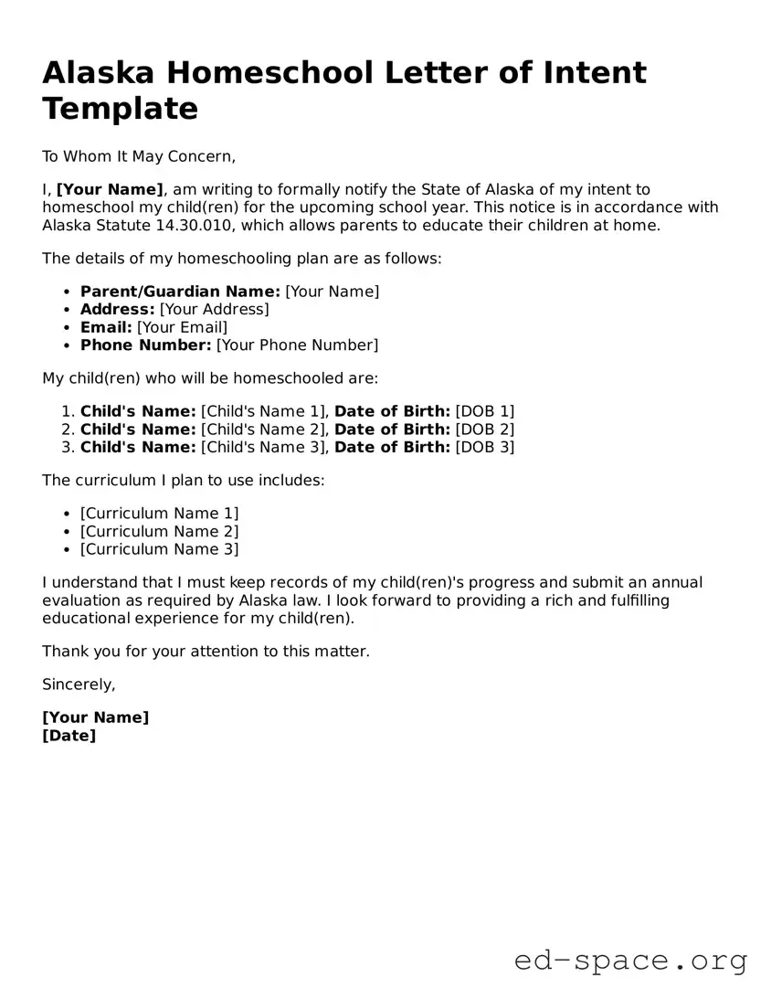 Free  Homeschool Letter of Intent Form for Alaska