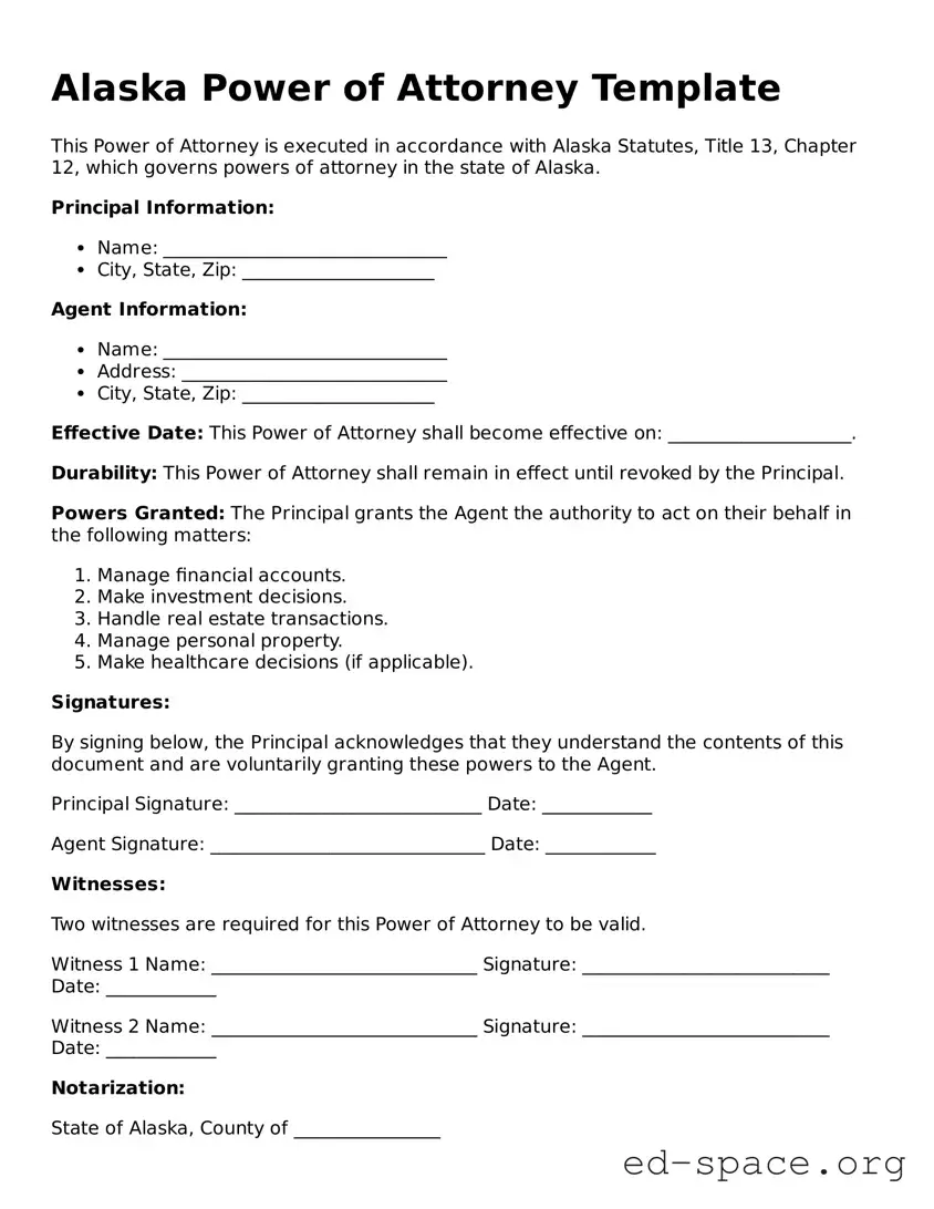 Free  Power of Attorney Form for Alaska