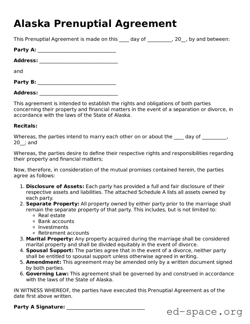 Free  Prenuptial Agreement Form for Alaska