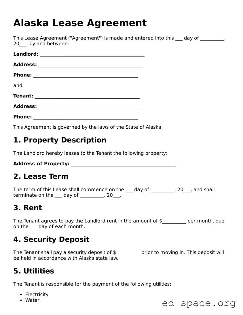 Free  Lease Agreement Form for Alaska