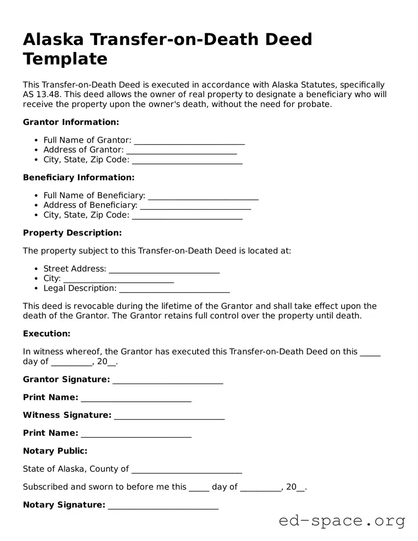 Free  Transfer-on-Death Deed Form for Alaska