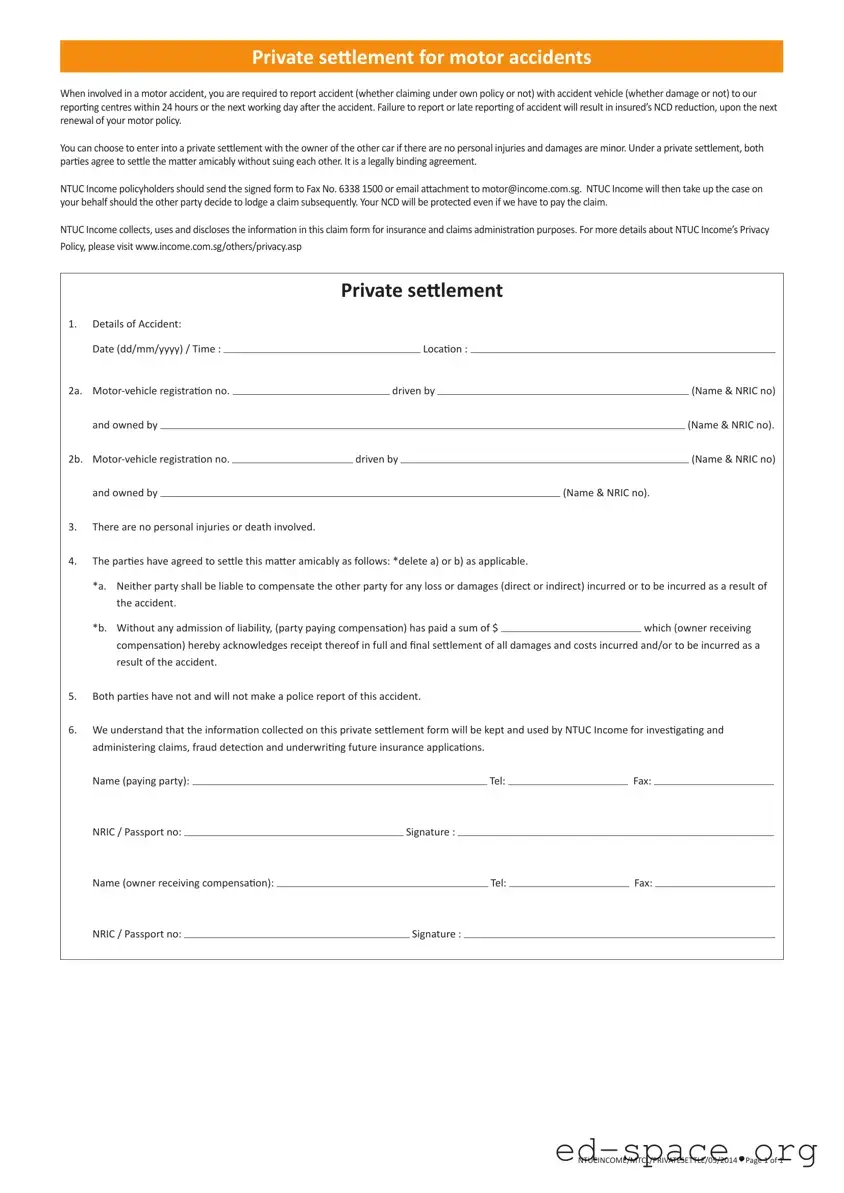 Blank Settlement Motor Accident PDF Form